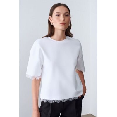 Dilvin Damen Baumwoll-Elasthan Rundhals T-Shirt Weiß L Dilvin Damen Baumwoll-Elasthan Rundhals T-Shirt Weiß L