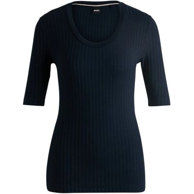 Boss - "Effilie" T-Shirt für Damen, gerippt (Dunkelblau) Blau EU 36 / UK 8 Boss - "Effilie" T-Shirt für Damen, gerippt (Dunkelblau) Blau EU 36 / UK 8