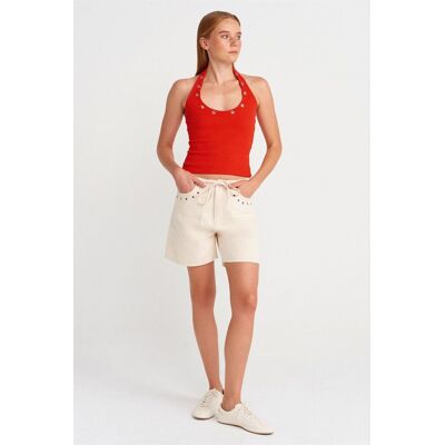 Dilvin Damen Baumwoll-Jeansshorts mit verstellbarem Bund Creme XS Dilvin Damen Baumwoll-Jeansshorts mit verstellbarem Bund Creme XS
