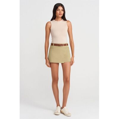 Dilvin Hochtaillierter, mit Gürtel regulierbarer A-Linien-Minirock Khaki M Dilvin Hochtaillierter, mit Gürtel regulierbarer A-Linien-Minirock Khaki M