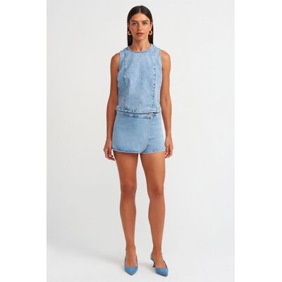 Dilvin Hochtaillierter Denim-Minirock Hellblau S Dilvin Hochtaillierter Denim-Minirock Hellblau S