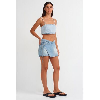 Dilvin Gürteltal Mini Skater Jeansrock Hellblau XS Dilvin Gürteltal Mini Skater Jeansrock Hellblau XS