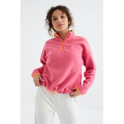 Tommy Life Übergroßer Plüsch-Half-Zip-Sweatshirt Rosa M Tommy Life Übergroßer Plüsch-Half-Zip-Sweatshirt Rosa M