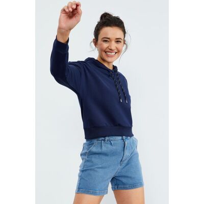 Tommy Life Lässiges Kapuzensweatshirt mit Bindegürtel Marine XL Tommy Life Lässiges Kapuzensweatshirt mit Bindegürtel Marine XL