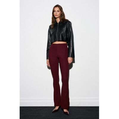 Dilvin Hochtaillante Flared Leggings mit Knopfdetails Burgund M Dilvin Hochtaillante Flared Leggings mit Knopfdetails Burgund M