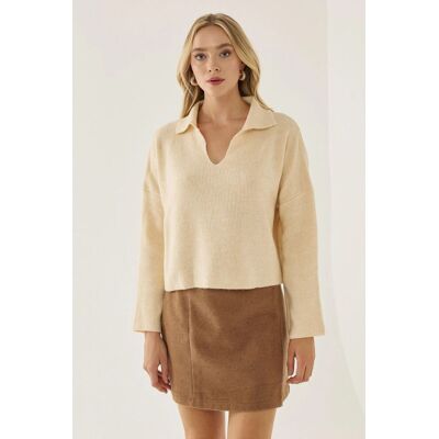 Hiccup Lässiger Pullover mit Hemdkragen Natürlich S Hiccup Lässiger Pullover mit Hemdkragen Natürlich S