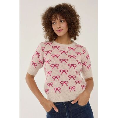 Hiccup Pullover mit Schleifenmuster und kurzen Ärmeln Rosa S Hiccup Pullover mit Schleifenmuster und kurzen Ärmeln Rosa S