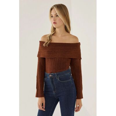 Hiccup Schulterfreier Strickpullover Kastanie S Hiccup Schulterfreier Strickpullover Kastanie S