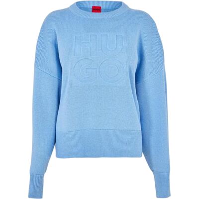 Hugo - Pullover Top für Damen, Überschnittene Schulter, leger (Pastellblau) Blau EU 42 / UK 14 Hugo - Pullover Top für Damen, Überschnittene Schulter, leger (Pastellblau) Blau EU 42 / UK 14