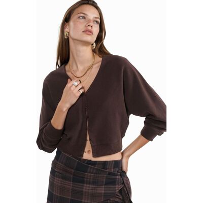 Busem V-Ausschnitt Rippenstrick Cropped Cardigan Braun M Busem V-Ausschnitt Rippenstrick Cropped Cardigan Braun M