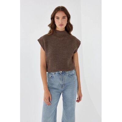 Hiccup Halb-Stehkragen Strickpullover Dunkelbraun L Hiccup Halb-Stehkragen Strickpullover Dunkelbraun L