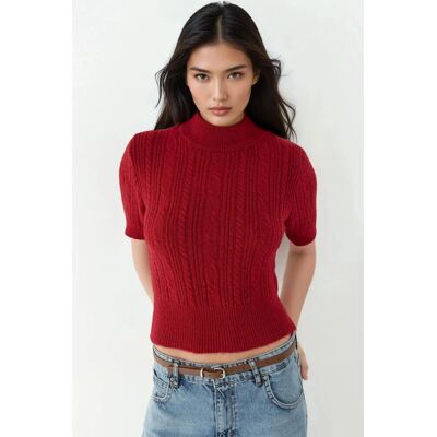 Hiccup Kurze Ärmel Halb Stehkragen Haarglanz Strickpullover Burgund M Hiccup Kurze Ärmel Halb Stehkragen Haarglanz Strickpullover Burgund M