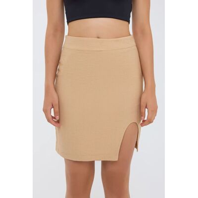 Hiccup Nahtloser Saum Hohe Taille Rock mit Schlitz Beige S Hiccup Nahtloser Saum Hohe Taille Rock mit Schlitz Beige S