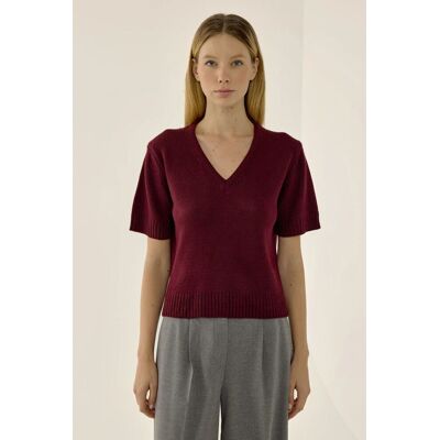 Hiccup V-Ausschnitt Kurzarmpullover Burgund M Hiccup V-Ausschnitt Kurzarmpullover Burgund M