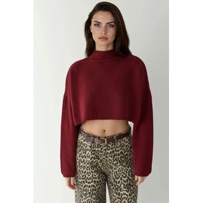 Hiccup Hochgeschlossener Crop-Pullover Burgund M Hiccup Hochgeschlossener Crop-Pullover Burgund M
