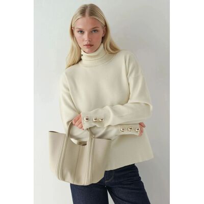 Hiccup Dicker Pullover mit goldenen Knopfdetails Natürlich S Hiccup Dicker Pullover mit goldenen Knopfdetails Natürlich S