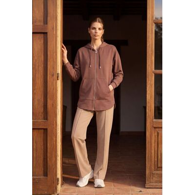 Tommy Life Übergroße Kapuzen-Langarm-Zip-Tunika Lila L Tommy Life Übergroße Kapuzen-Langarm-Zip-Tunika Lila L