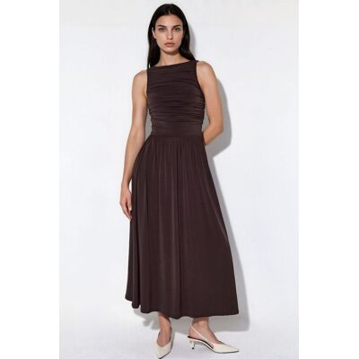 Hiccup Maxi A-Linien Kleid mit Bootsausschnitt Kastanie M Hiccup Maxi A-Linien Kleid mit Bootsausschnitt Kastanie M