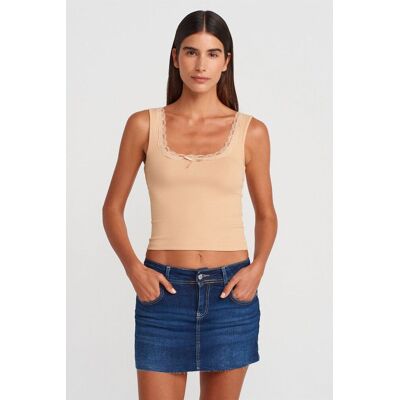 Dilvin Rippstrick Baumwollmischung Crop Cami Top Beige L Dilvin Rippstrick Baumwollmischung Crop Cami Top Beige L