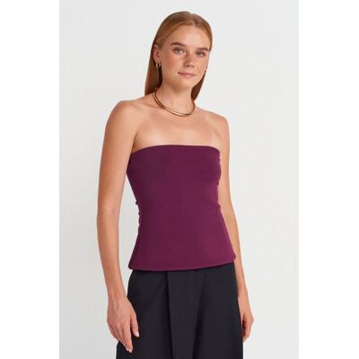 Dilvin Trägerlose Slim-Fit Bandeau-Bluse Lila S Dilvin Trägerlose Slim-Fit Bandeau-Bluse Lila S