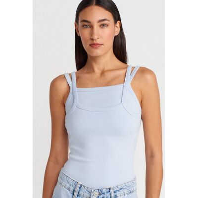 Dilvin Rippenshirt ohne Ärmel mit quadratischem Ausschnitt Hellblau M Dilvin Rippenshirt ohne Ärmel mit quadratischem Ausschnitt Hellblau M