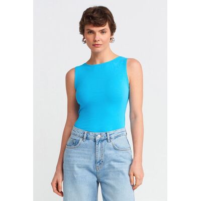 Dilvin Ärmellose Slim-Fit Boot-Ausschnitt-Bluse Blau S Dilvin Ärmellose Slim-Fit Boot-Ausschnitt-Bluse Blau S