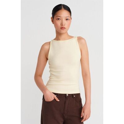 Dilvin Rippoptik Neckholder Slim-Fit Bluse Creme L Dilvin Rippoptik Neckholder Slim-Fit Bluse Creme L