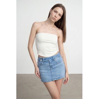 Dilvin Damen Trägerloses Crop Bandeau Top Weiß M Dilvin Damen Trägerloses Crop Bandeau Top Weiß M