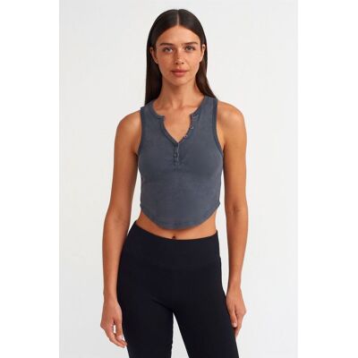 Dilvin Damen Ripp-Optik Crop-Bluse mit Knöpfen Holzkohle L Dilvin Damen Ripp-Optik Crop-Bluse mit Knöpfen Holzkohle L