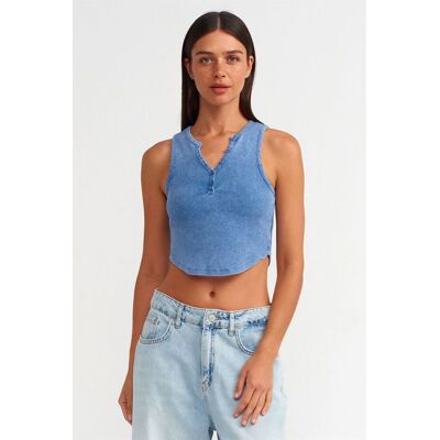 Dilvin Damen Ripp-Top mit Knöpfen Himmelblau L Dilvin Damen Ripp-Top mit Knöpfen Himmelblau L