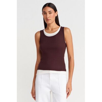Dilvin Rippstrick-Baumwoll-Ärmellose Cami-Bluse Burgund L Dilvin Rippstrick-Baumwoll-Ärmellose Cami-Bluse Burgund L