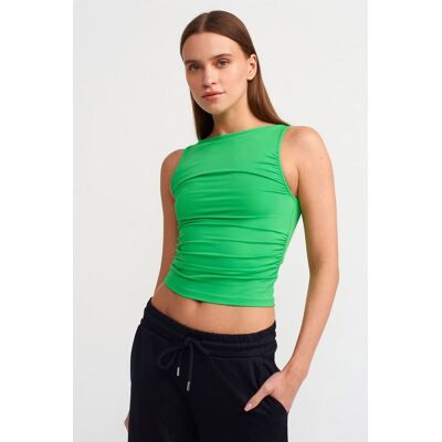 Dilvin Ärmellose Crop-Bluse mit Bootsausschnitt Limettengrün L Dilvin Ärmellose Crop-Bluse mit Bootsausschnitt Limettengrün L