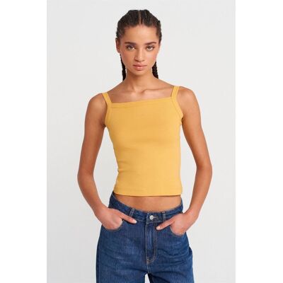 Dilvin Rippstrick-Baumwoll-Cami-Bluse mit Quadrat-Ausschnitt Gelb S Dilvin Rippstrick-Baumwoll-Cami-Bluse mit Quadrat-Ausschnitt Gelb S