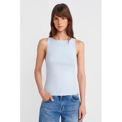 Dilvin Rippstrick Halterneck Slim-Fit Bluse Hellblau L Dilvin Rippstrick Halterneck Slim-Fit Bluse Hellblau L