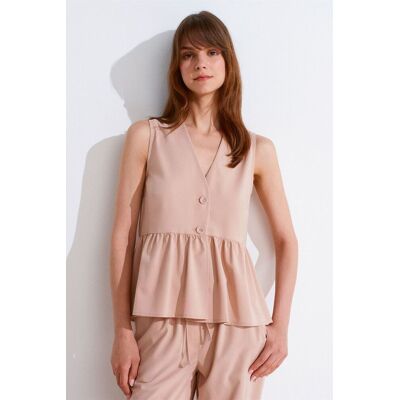 Dilvin Ärmellose Crepe V-Ausschnitt Bluse mit Knopf Erröten M Dilvin Ärmellose Crepe V-Ausschnitt Bluse mit Knopf Erröten M
