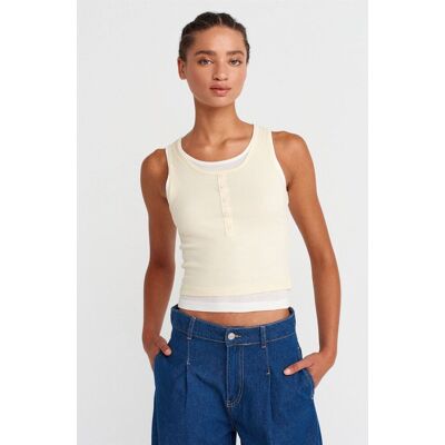Dilvin Baumwoll-Rippenshirt ohne Ärmel mit Knöpfen Creme S Dilvin Baumwoll-Rippenshirt ohne Ärmel mit Knöpfen Creme S