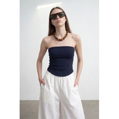Dilvin Damen Bandeau-Oberteil ohne Träger Marine L Dilvin Damen Bandeau-Oberteil ohne Träger Marine L