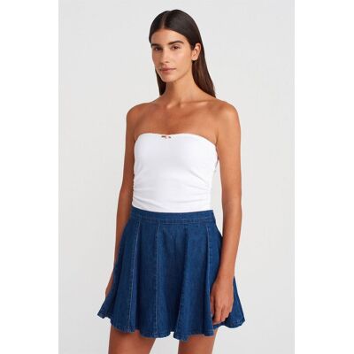 Dilvin Bandeau-Top ohne Träger mit Schleifendetail Weiß L Dilvin Bandeau-Top ohne Träger mit Schleifendetail Weiß L
