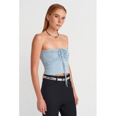Dilvin Damen Bandeau-Crop-Bluse mit Bindedetail Hellblau L Dilvin Damen Bandeau-Crop-Bluse mit Bindedetail Hellblau L