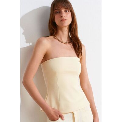 Dilvin Trägerlose Slim-Fit Bandeau-Bluse Creme L Dilvin Trägerlose Slim-Fit Bandeau-Bluse Creme L