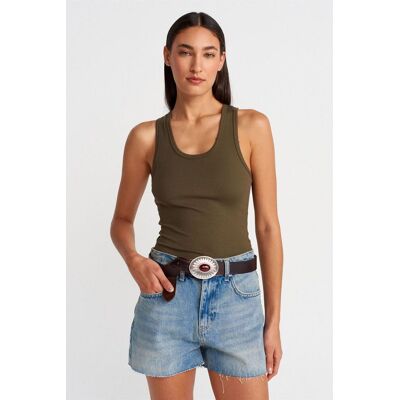 Dilvin Rippenloses ärmelloses Cami-Top Khaki S Dilvin Rippenloses ärmelloses Cami-Top Khaki S
