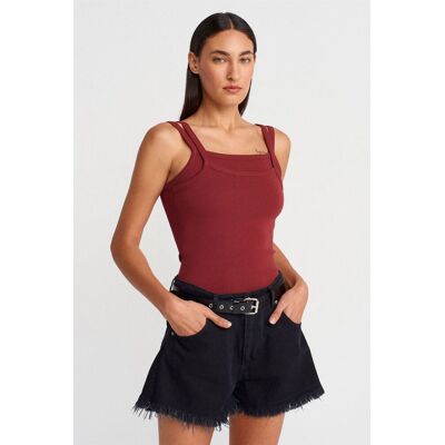 Dilvin Rippenshirt ohne Ärmel mit quadratischem Ausschnitt Burgund L Dilvin Rippenshirt ohne Ärmel mit quadratischem Ausschnitt Burgund L