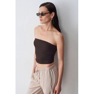 Dilvin Damen Strapless Crop Bandeau Top Braun L Dilvin Damen Strapless Crop Bandeau Top Braun L