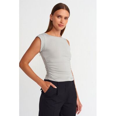 Dilvin Ärmellose Bootsausschnitt Slim-fit Bluse Hellgrau M Dilvin Ärmellose Bootsausschnitt Slim-fit Bluse Hellgrau M