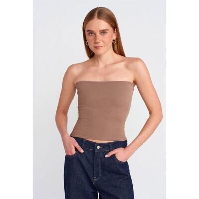 Dilvin Trägerlose Bodycon Bandeau Bluse Mokka L Dilvin Trägerlose Bodycon Bandeau Bluse Mokka L