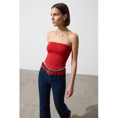 Dilvin Damen Strapless Crop Bandeau Top Rot L Dilvin Damen Strapless Crop Bandeau Top Rot L