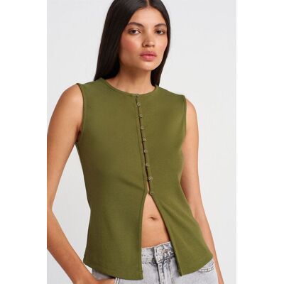 Dilvin Rippenshirt Ärmellos mit Knopfleiste Khaki S Dilvin Rippenshirt Ärmellos mit Knopfleiste Khaki S