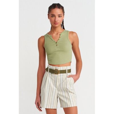Dilvin Damen Ripp-Crop-Bluse mit Knöpfen Salbeigrün L Dilvin Damen Ripp-Crop-Bluse mit Knöpfen Salbeigrün L