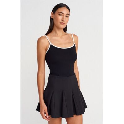 Dilvin Farbblock Ripp-Ärmellose Bluse Schwarz L Dilvin Farbblock Ripp-Ärmellose Bluse Schwarz L