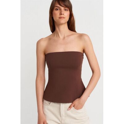 Dilvin Trägerlose Slim-Fit Bandeau-Bluse Braun S Dilvin Trägerlose Slim-Fit Bandeau-Bluse Braun S